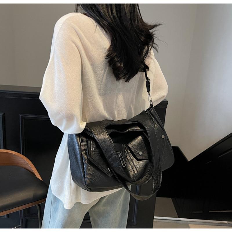 Retro shoulder bag contrasting color splicing tote bag