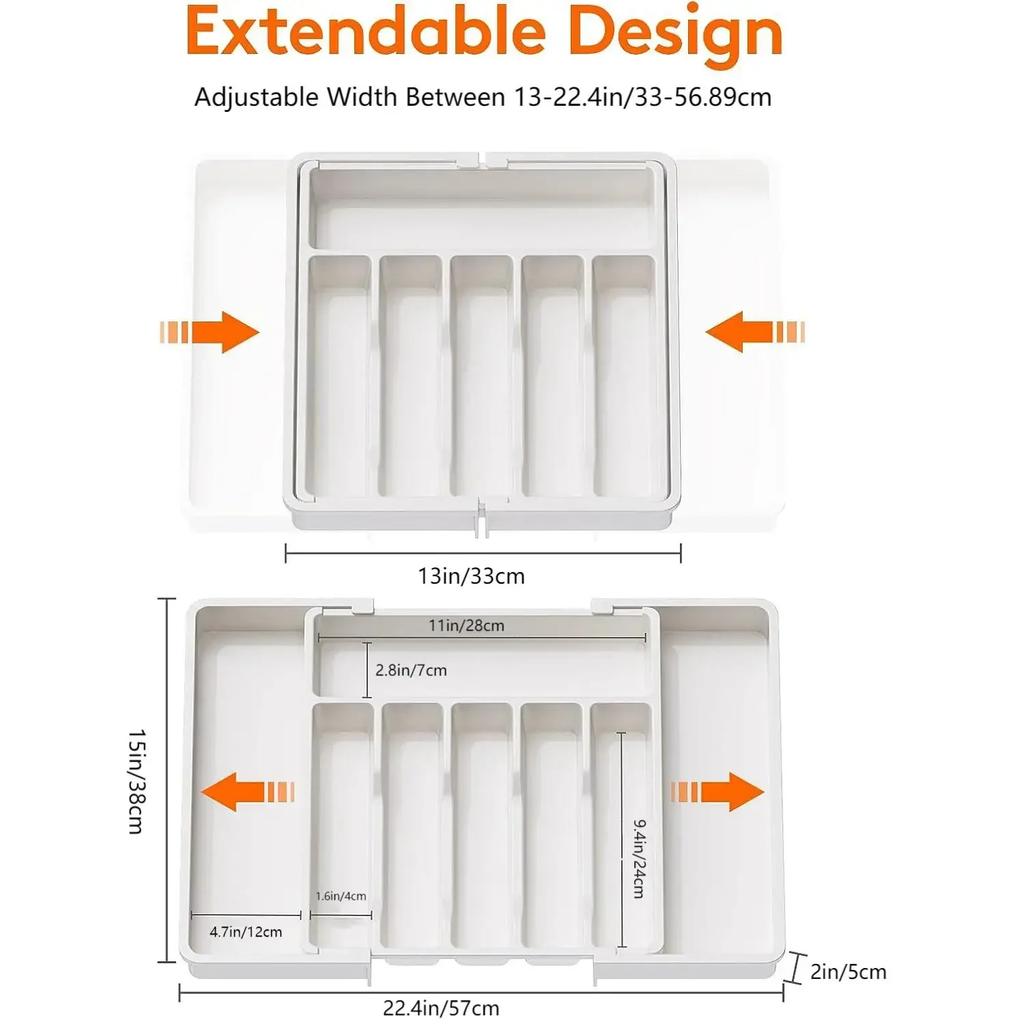Upgraded Adjustable Plastic Cutlery Drawer Organizer Divided Storage Tray Space Saving Holder for Kitchen Knives Spoons Tableware