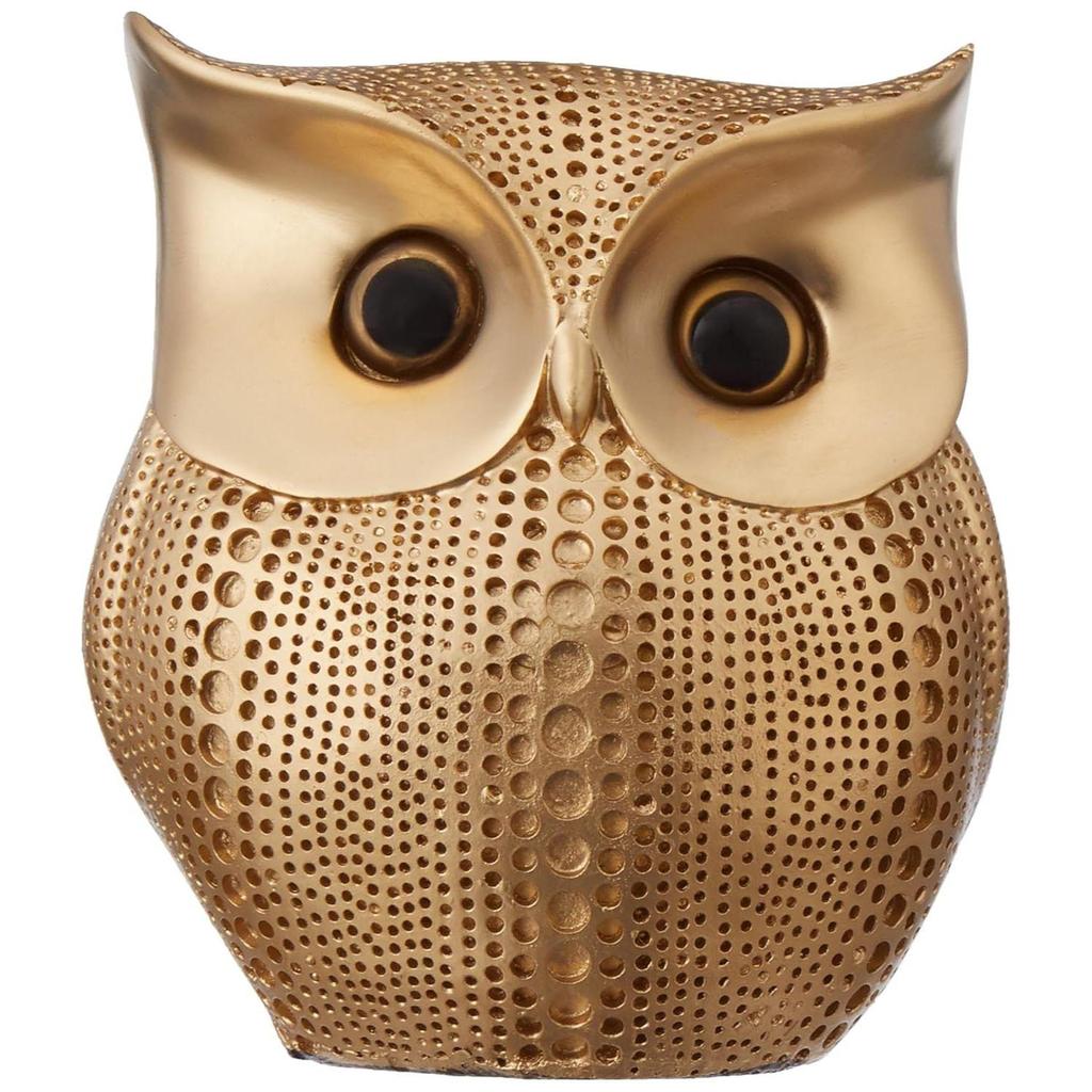 Modern Classy Happy Owl Resin Art Figure Showpiece (Golden, 13 Cm, 6.5 Cm)