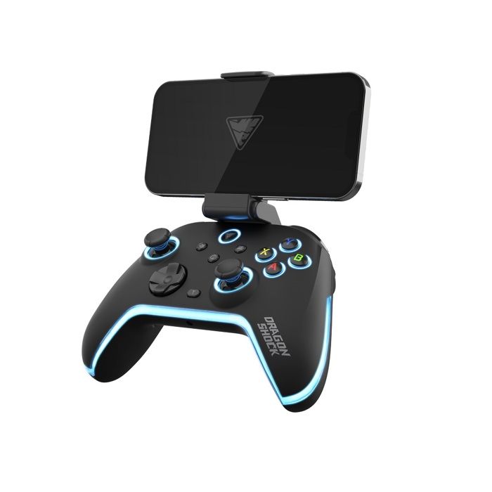 DragonShock - Manette RGB sans fil noire AURORA PLUS avec support téléphone pour Android, IOS, PS3 et PC | Mode Turbo, 800mAh