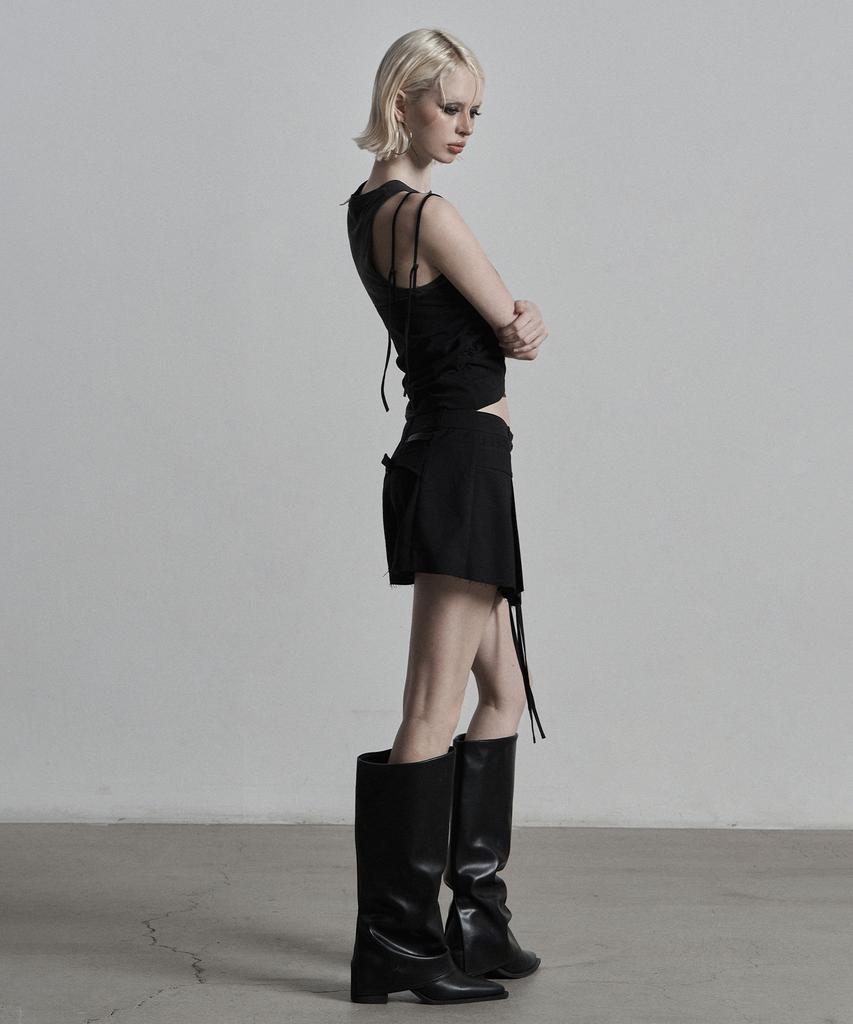 Jenyujeu Layers Double Wrap Skirt Pants - Black