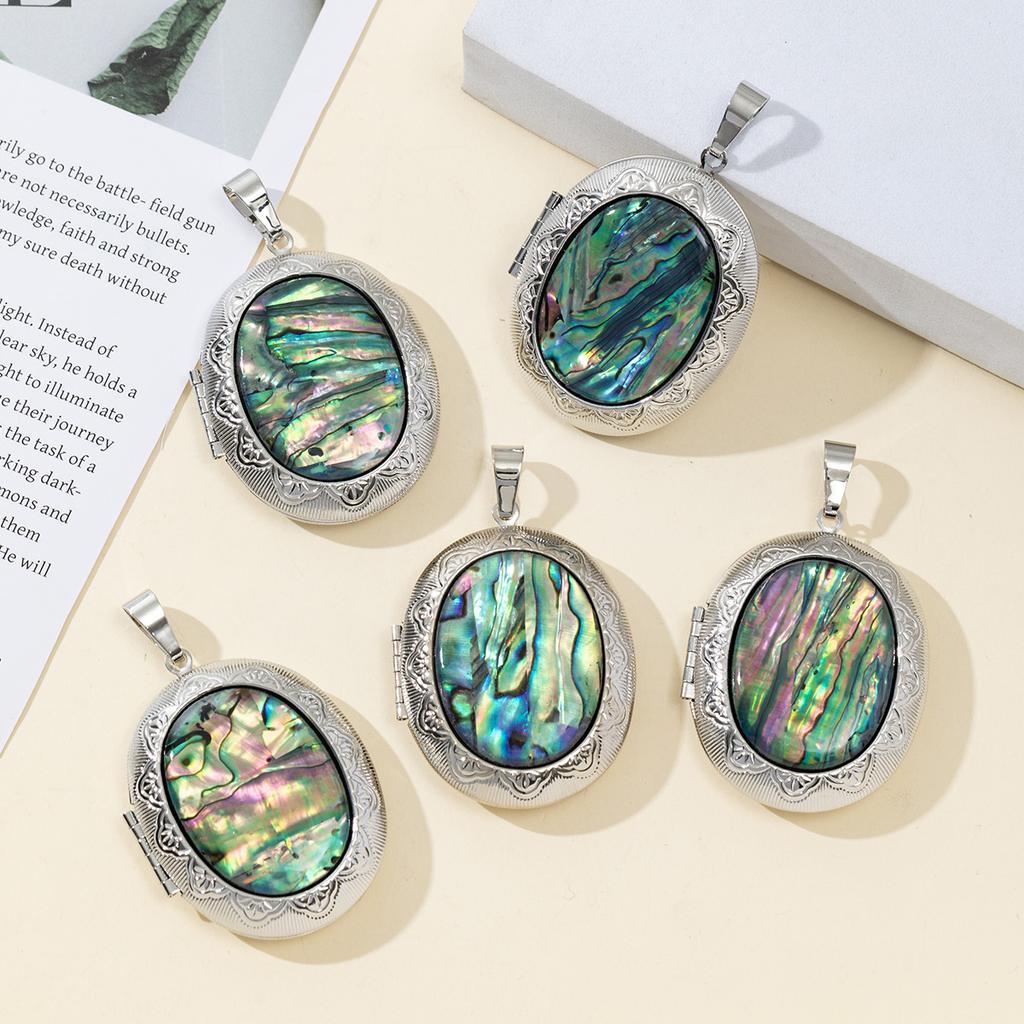 1 pièce, Pendentif ovale en nacre naturelle d'abalone, Bijou de plage élégant pour femmes, Cadeau pour femmes - Parfait pour Noël, la fête des mères, Artisanat d'anniversaire unique