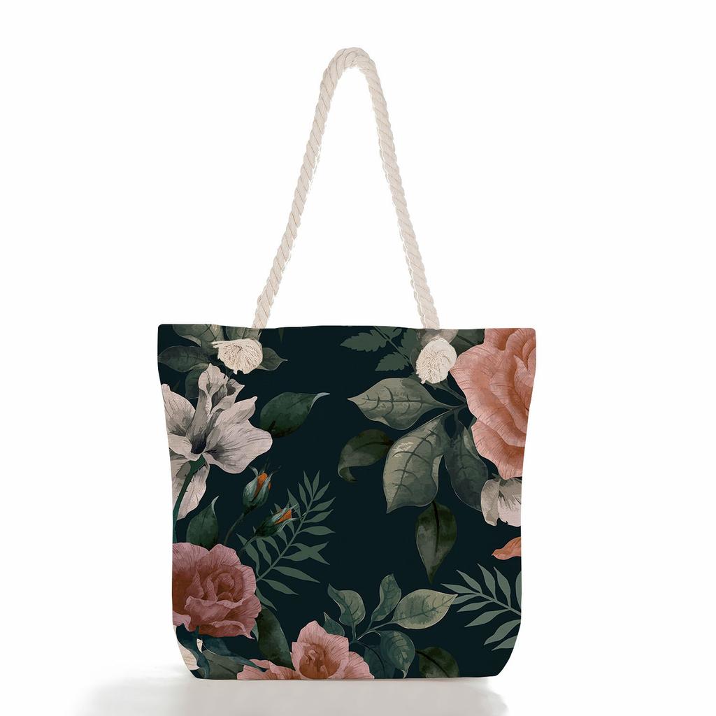 Multifunctional Flower Printed Thick Rope Shoulder Beach Bag 7585