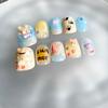 Handbemalte Press-On Nägel Kurz Quadratisch Katzenauge Design Niedlich Kawaii Stil Tragbare Nagelspitzen Damen