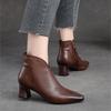 Johnature High Heel Pointed Toe Women Boots Vintage Genuine Leather Versatile Temperament Lady Shoes