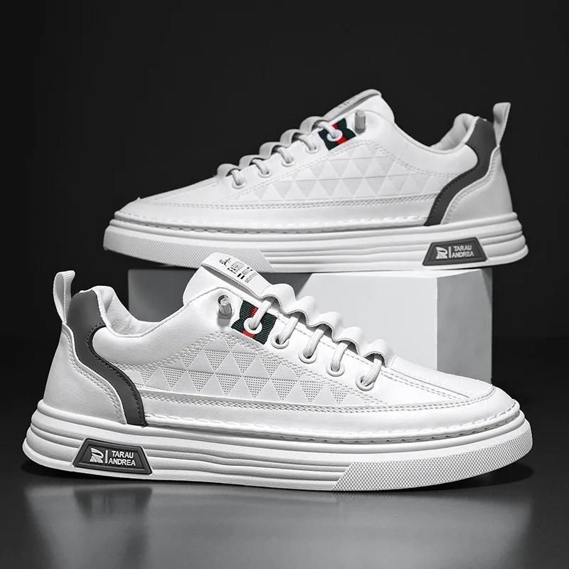 New Men's Sneakers Casual Leather Shoes Non-slip Wear-resistant Sports Shoes Comfortable Flat Slip-on Casual Shoes Men