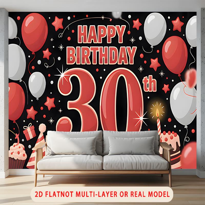 Party Backdrop Birthday Stars Balloon Confetti 30th 30 Photo Booth Background Wall Decor