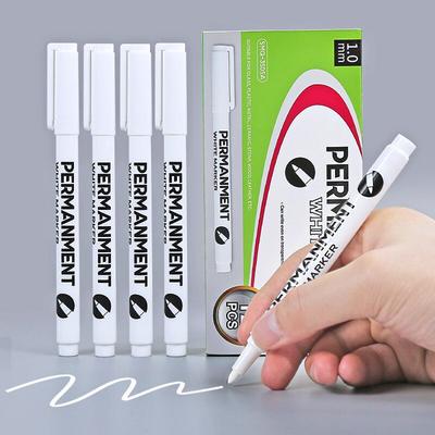 12 pennarelli artistici bianchi da 1 mm, vernice permanente, oleosa, impermeabile, per graffiti, forniture artistiche per pneumatici, tessuto, legno, pelle, pennarelli