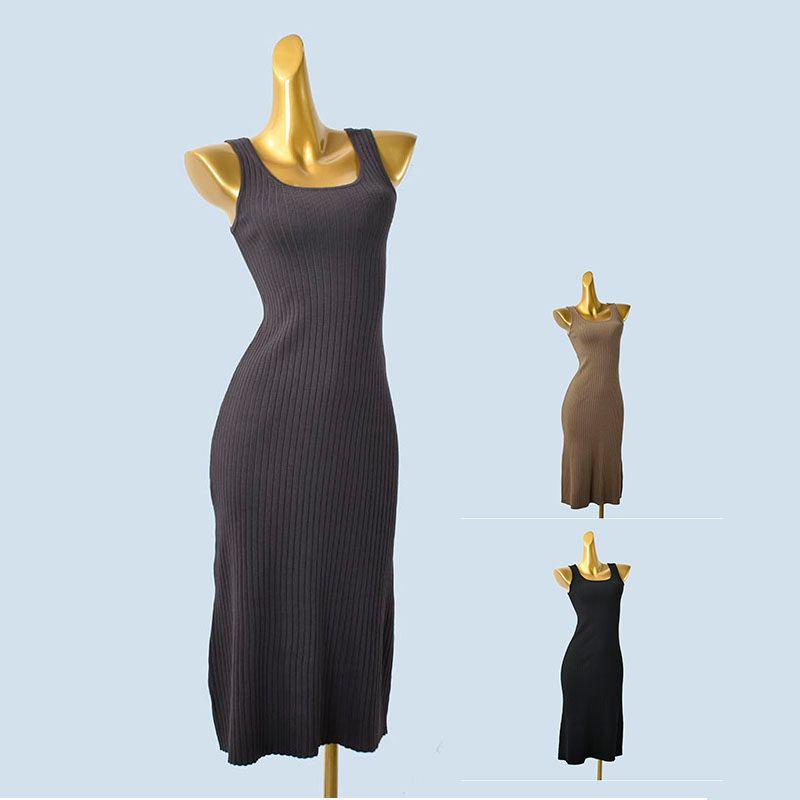 U-Neck Vest Sleeveless Pure Color Silm Slim Looking All-Matching A- Line Skirt Mid-Length Dress Spring and Summer Women Inner Wear Outer Wear Women