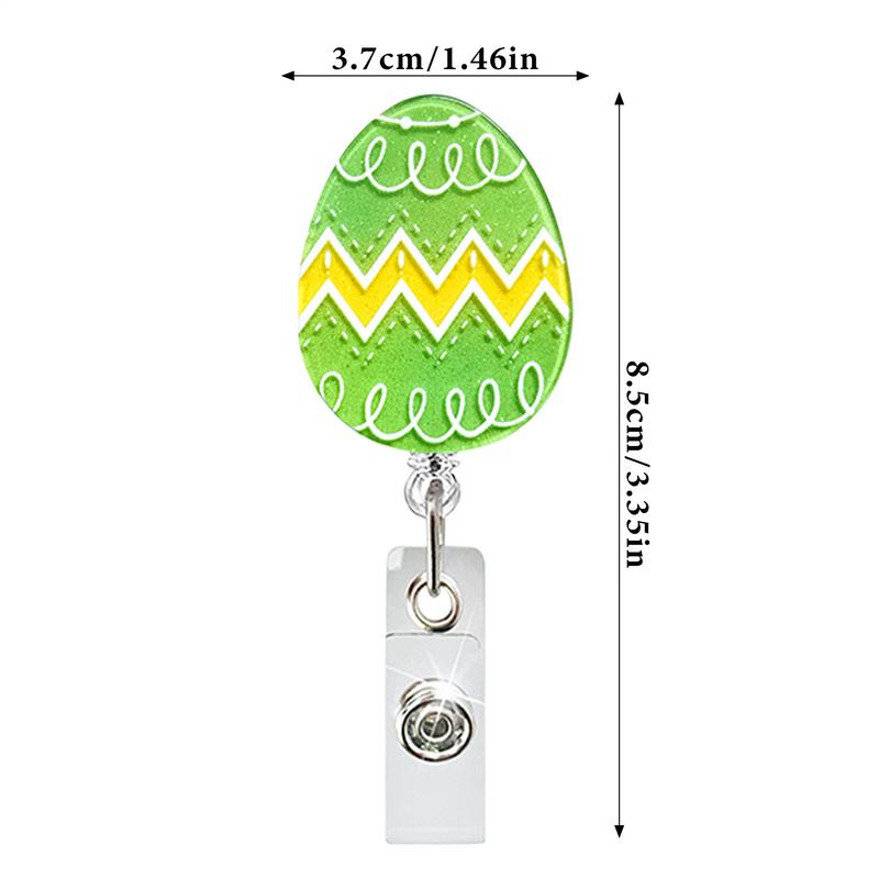 Egg-Shaped Easter Tag Holder Cute Card Clips Retractable Badge Reel Clips for Key Ring ID Card Name Keychain Rotating Buckle