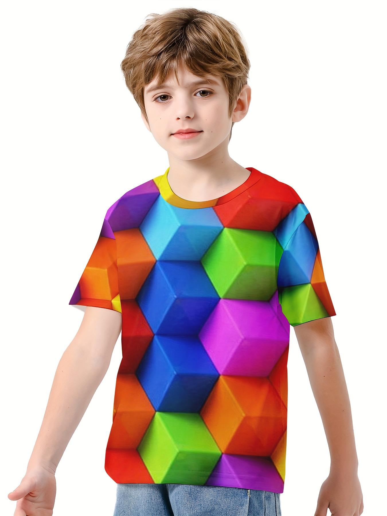 Men look 3D Clothes Kinderkleding Jongens T-shirt Korte Mouw Kinder T-shirts 3D Bouwstenen Print Grappige Kinder Zomerkleding Meisjeskleding 110