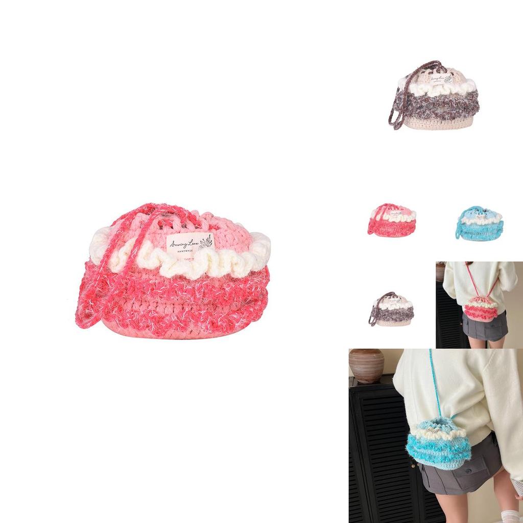 Cotton Linen Knitting Water Bucket Style Shoulder Bag For Kids And Teens