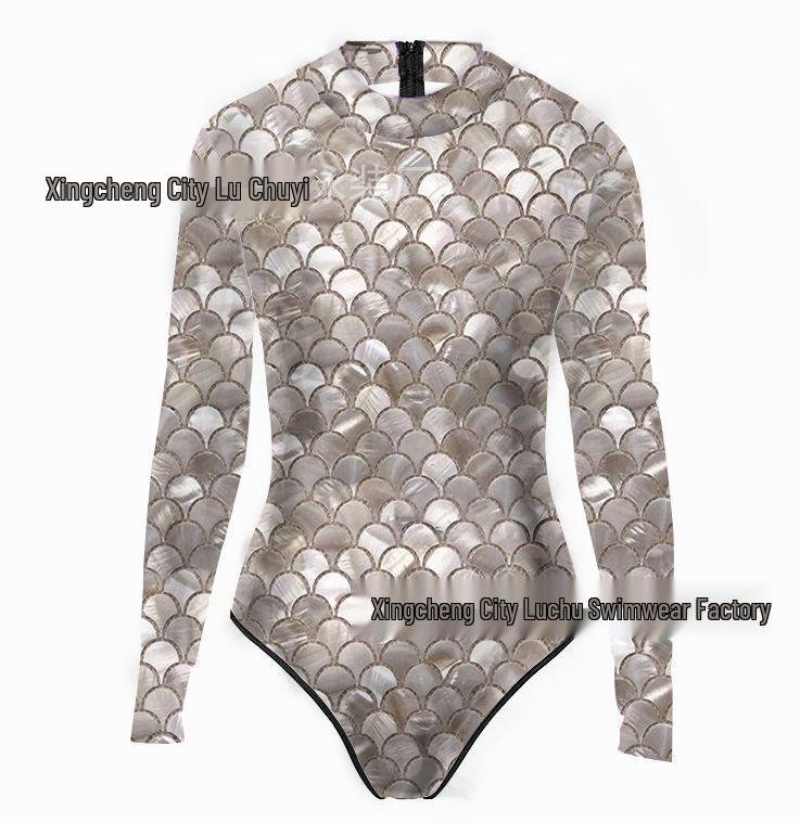 Mermaid Style 3D Fish Scale Women's Long Sleeve One-Piece Swimsuit