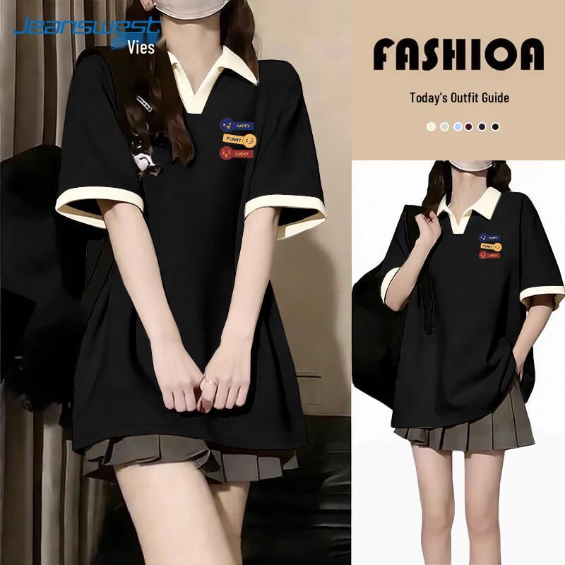 Jeanswest Women s Oversize Colorblock Polo T-Shirt L