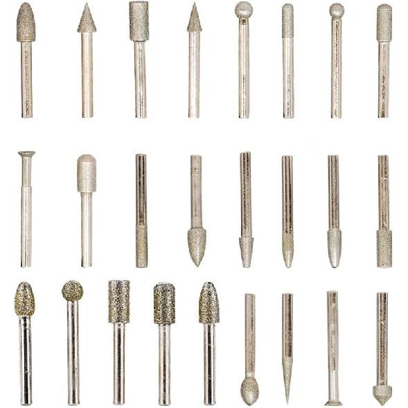 20pcs Diamond Burrs Set, 1/4 inch/6mm Shank, 120 Grit, Diamond Carving Bits Mounted Points, Grinding Burrs, 5pcs Diamond Burr Set - 1/4" Shank, 50