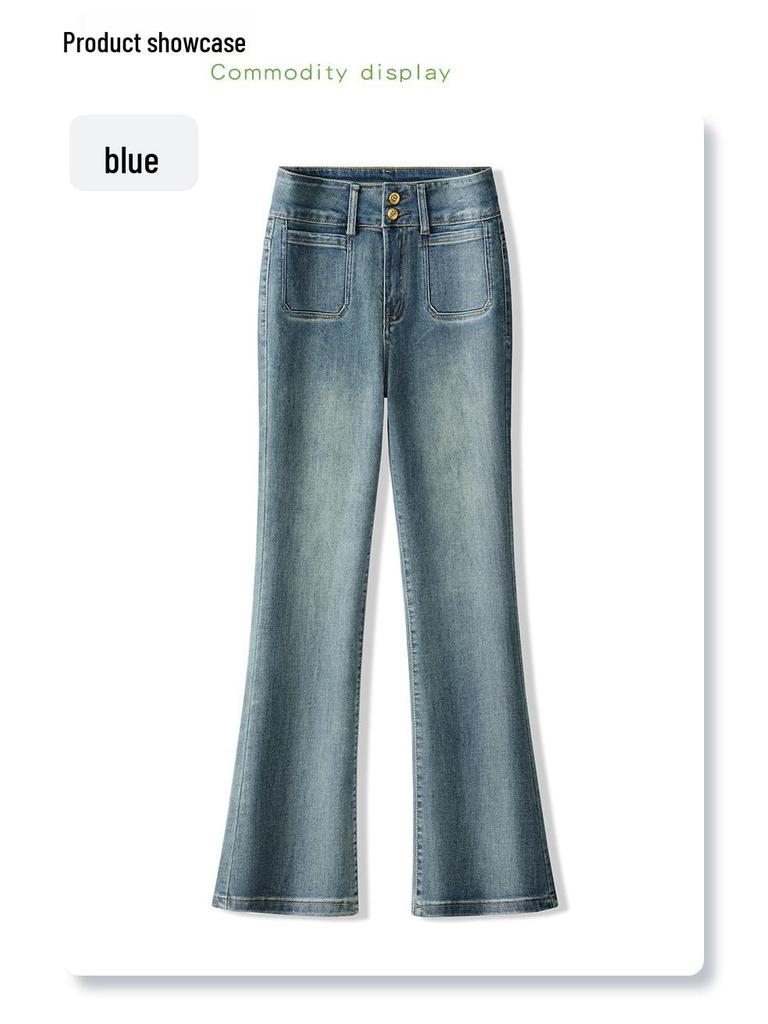 Nostalgic Blue Slim Fit High-Waisted Flare Jeans - Women's 2024 Spring/Autumn Pear-Shaped Slimming Pants