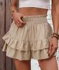 Women High Waist Smocked Ruffle Skort Layered Tiered Casual Summer Wide Leg Shorts Skirt