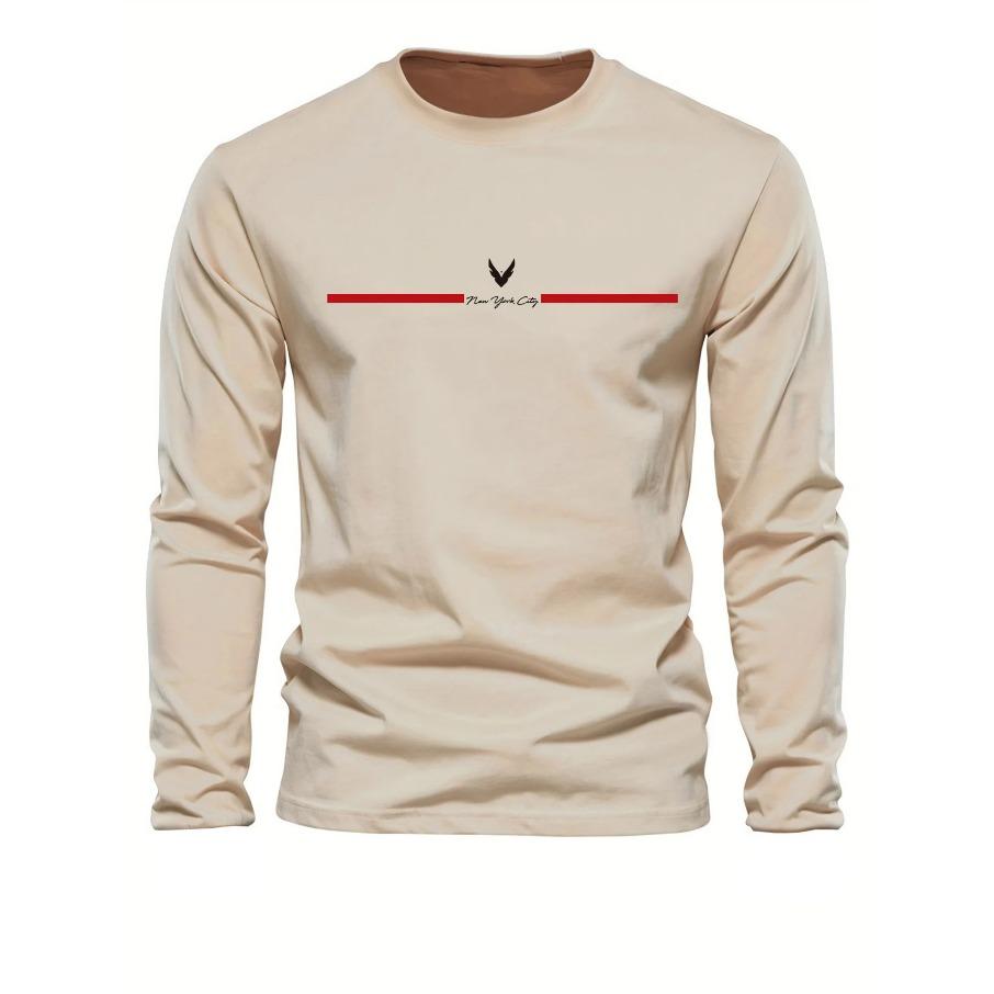 

Men s 100% Polyester Loose Fit Comfortable Sports and Leisure New York City Letter Printed Round Neck Long Sleeved T-shirt Top S