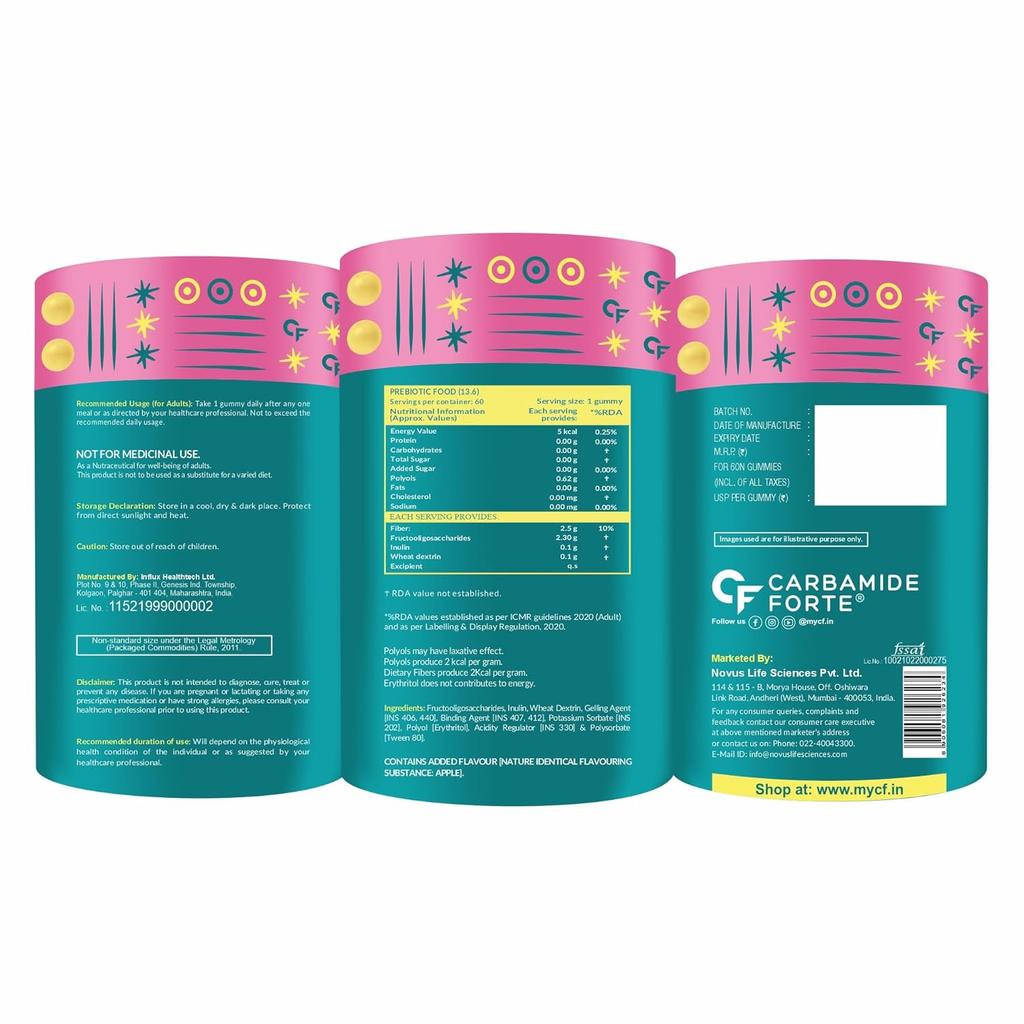 Gummies Carbamide Forte Fiber 60 ks Veg Jablečná příchuť Denní doplněk vlákniny pro zdravé trávení & Kontrolu hmotnosti