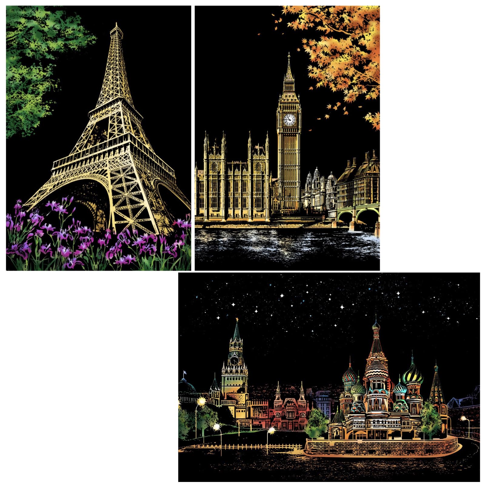 Scratch Art A3 Interior Adult Beginner Decorative Picture for Home Decor (ADOSSY) Kit, Size, Landscape, Hobby, Design, Set, (A)