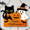 Halloween Party Background Props Door Sign with Hemp Rope Lanyard, Pumpkin Ghost Printed Hanging Decorative Plaque for Home Entrance Plaque,