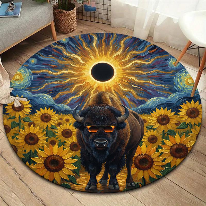 SunflowerAnimals Round Area Rug,Carpet Rug for Living Room Bedroom Sofa Playroom Decor,Non Slip Floor Mat