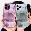 Watercolor Night Mist Black for Iphone 14 13 12 11 Pro Max X XS XR 7 8 Plus 2020 SE Black Metal Coated Tempered Glass Phone Case