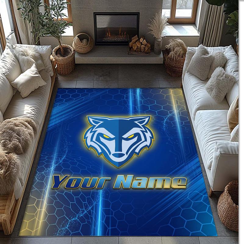 Warrington Wolves FC Printed Crystal Velvet Rug Non‑Slip Crystal Velvet Carpet For Sofa Bedroom Indoor Home Decoration