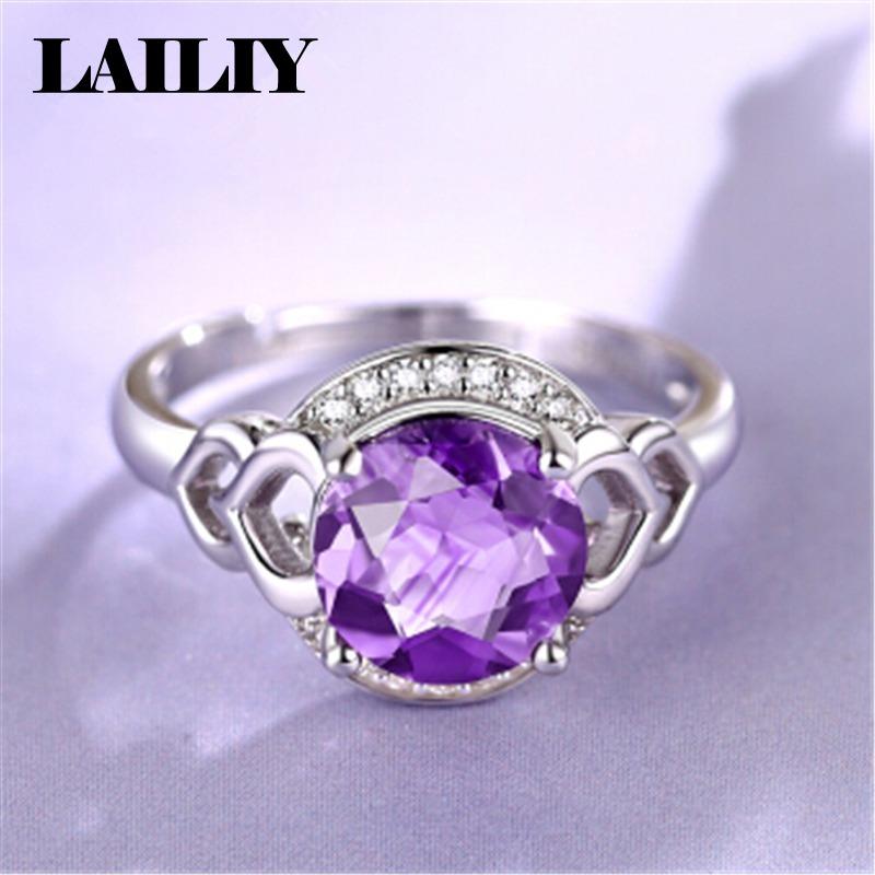 925 Sterling Silver with Diamonds Purple Amethyst and Zircon Adjustable Ring for Women Fashion Jewelry