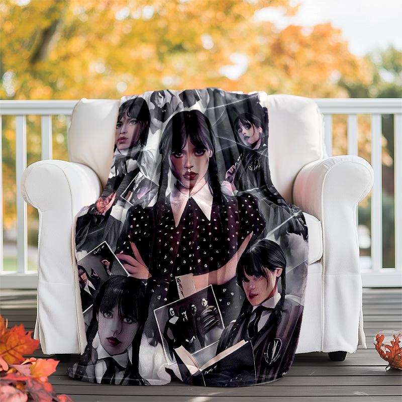 1pc Addams Family Wednesday2 Theme Blanket - Digital Print, Polyester, Cozy for All Seasons, Perfect for Outdoor, and Travel