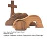 Décoration de Pâques représentant le tombeau vide, un plateau en bois avec la scène de la résurrection de Pâques et la scène de la Nativité de Jésus. Ornement de table.