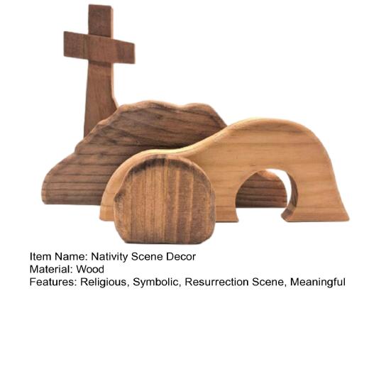 Décoration de Pâques représentant le tombeau vide, un plateau en bois avec la scène de la résurrection de Pâques et la scène de la Nativité de Jésus. Ornement de table.