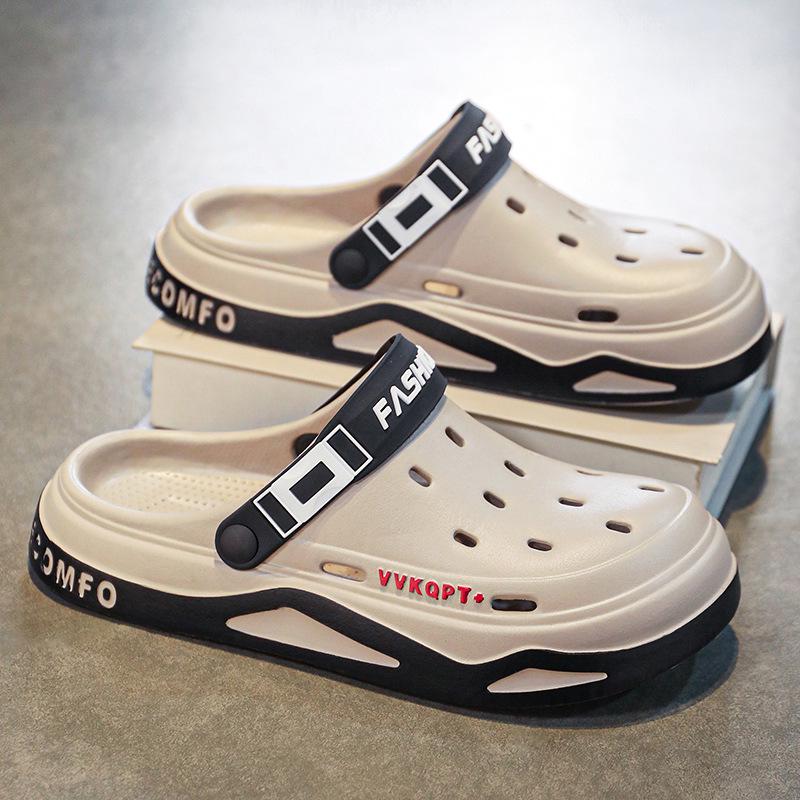 סנדלי אי.וי.איי קיציים נושמים לגברים: נעלי חוף קלות משקל, סוליה רכה, בוהן סגורה, לשימוש כפול