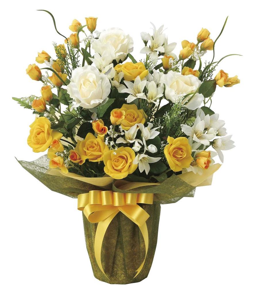Artificial Flowers Flower Photocatalyst Fake Interior Plants Rose "Art Arrangement" (Air Purifying) (Ribbon Arrangement EX/Yellow)