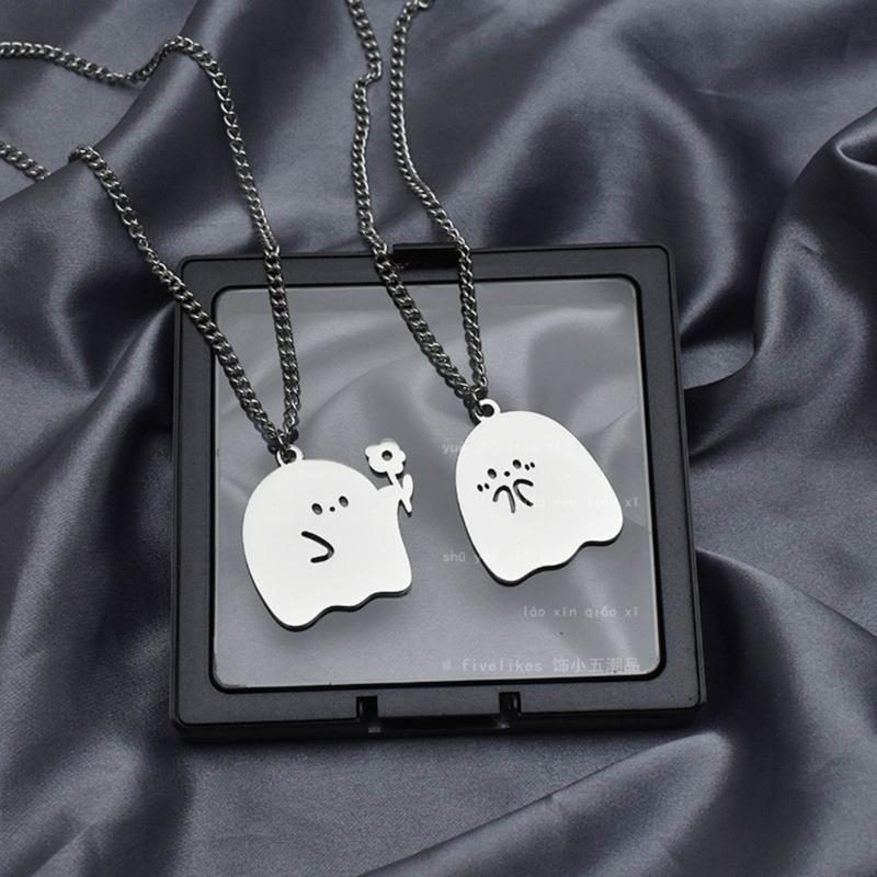 2 Pack Specter Pendant Necklace Chain Necklaces Birthday Gift Necklaces Stainless Steel Texture for Party and Daily