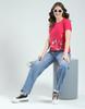 MONTE CARLO Women's Regular Fit Self Designed Half Sleeve Round Neck Top