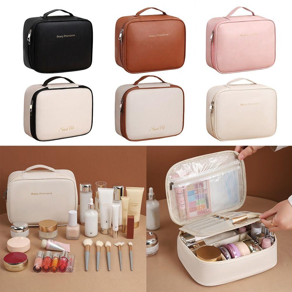 Square Detachable Makeup Bag PU Leather Waterproof Makeup Bag Storage Bag Zipper Compartmentalized Storage Cosmetic Bag