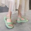 Footwear with Medium Heels Women's Shoes Beach Sandals for Woman Green Summer 2024 Rhinestones Diamond Platform Comfort Casual H