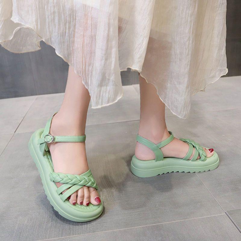 Footwear with Medium Heels Women's Shoes Beach Sandals for Woman Green Summer 2024 Rhinestones Diamond Platform Comfort Casual H
