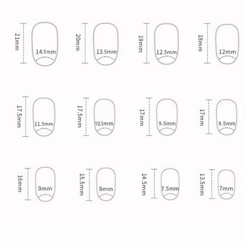 Almond Press on Nail Glossy Designs Fake Nail Stick on Nail in 12 Sizes,24Pcs French Nail Tips for DIY Nail Art Decors