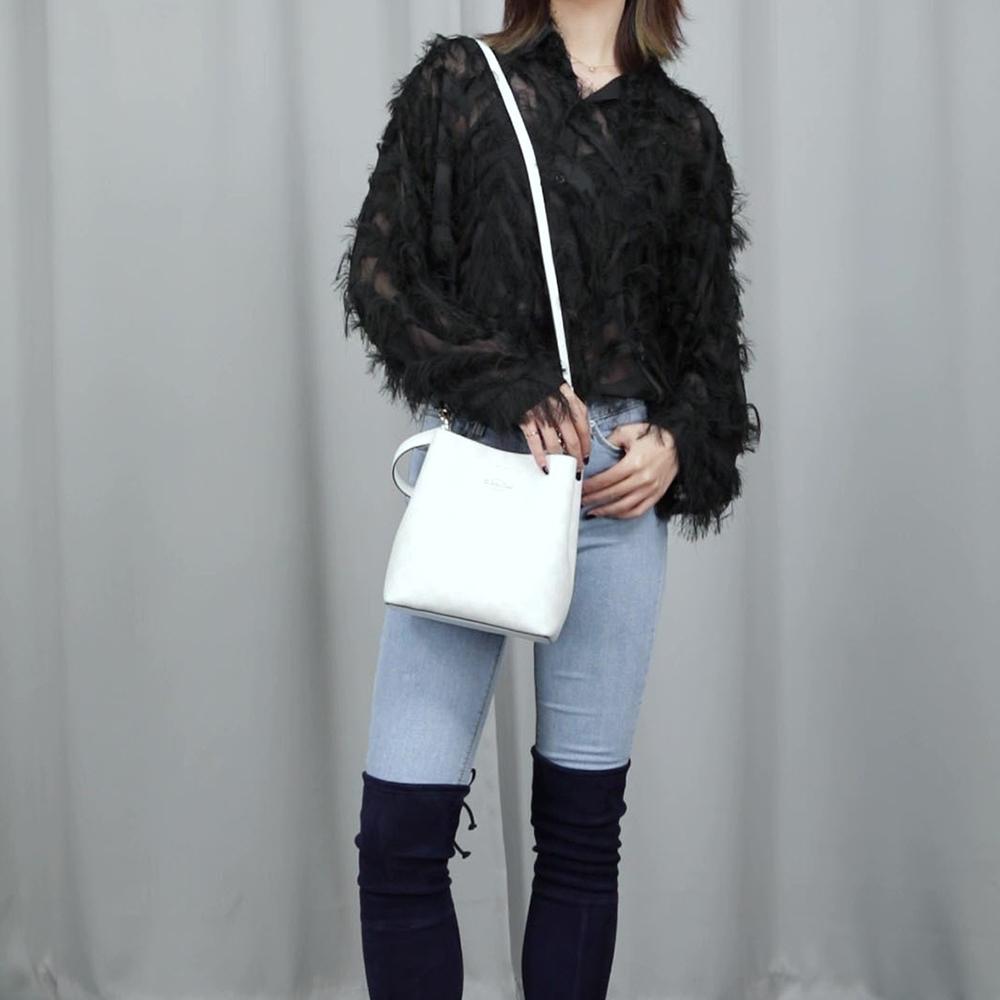New COACH Town Canvas With Leather Bucket Bag, Handbag, Shoulder Bag, Crossbody Bag Trumpets Women's White 2312-IMRFF