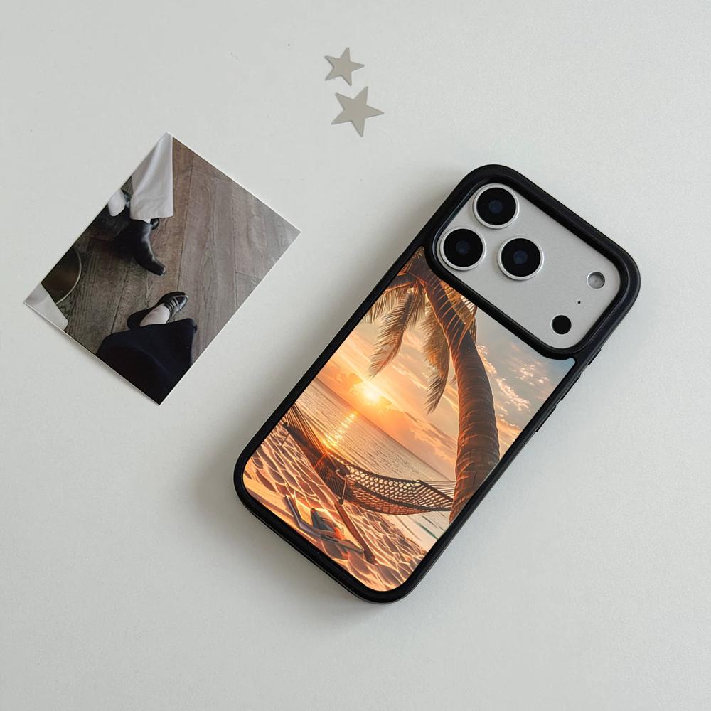 Summer Beach Scene At Sunset On Sea Palm Tree Clear Phone Case For IPhone 17 Air 16 15 14 Plus 13 12 11 Pro Max Dual Tone Hard