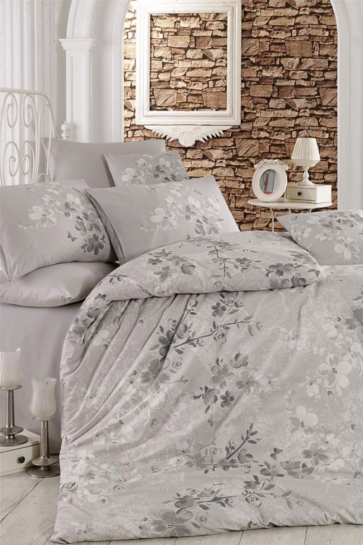 

Double Duvet Cover Set Cotton Silver Flower
