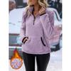 Women Half Zip Pocket Plush Hoodie Autumn Winter