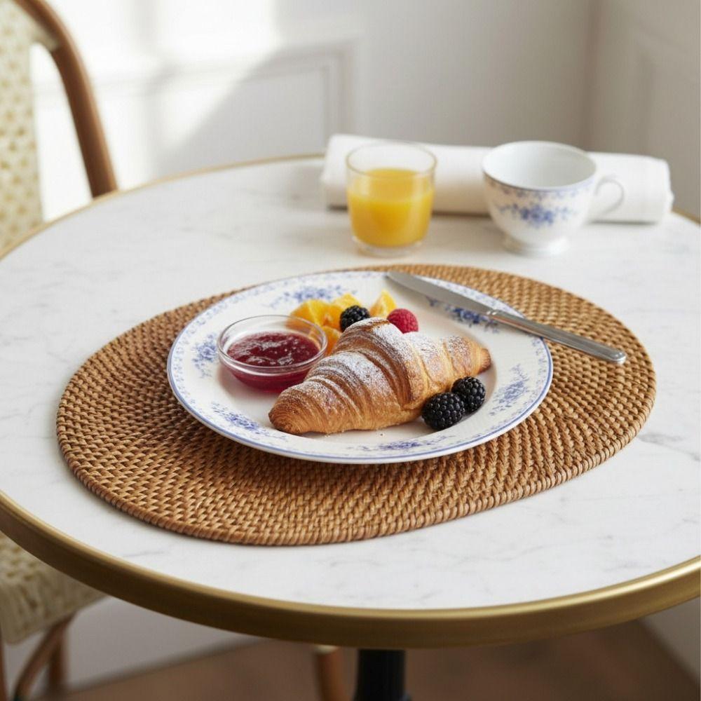 Handmade Oval Rattan Woven Placemat Non-Slip Coaster Tableware Heat-Insulated Mat  Dining Table