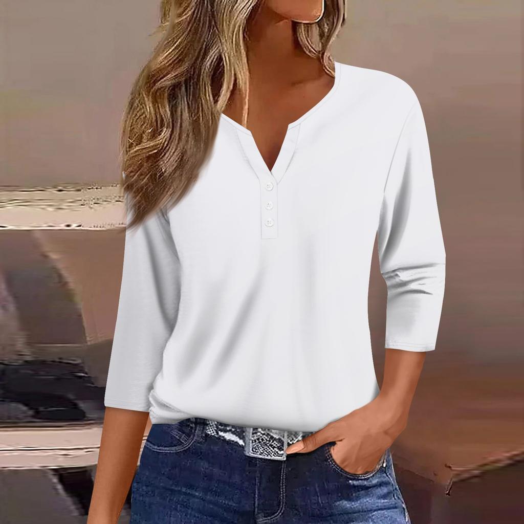 Women's T Shirt Tee Print Button  3/4 Sleeve Daily Weekend Fashion Basic V- Neck Regular Top