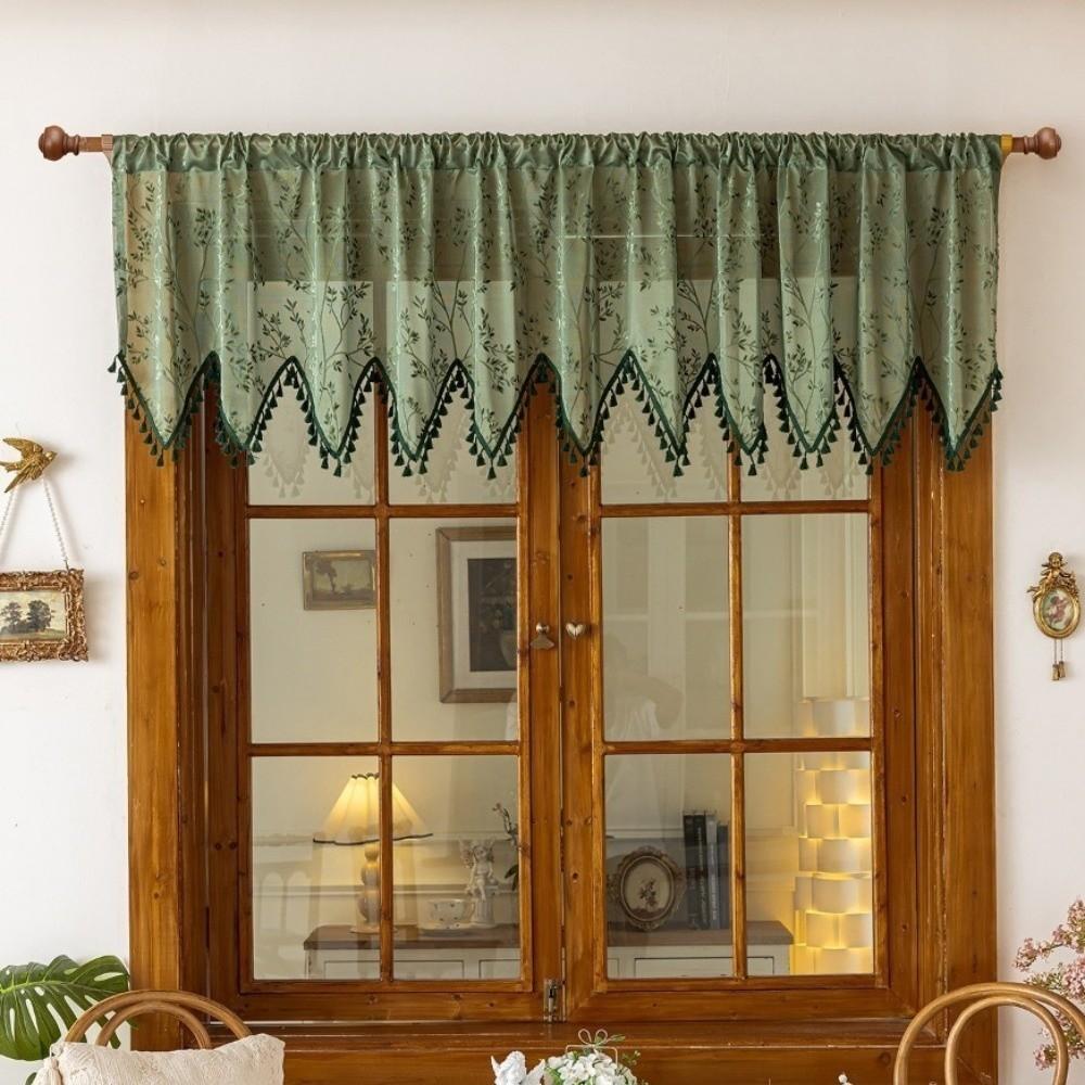 

Sun Shade Lace Tulle Window Curtains Rustic Style Half Drapes Window Valance Sheer Living Room 55.12x23.62 in зелёный