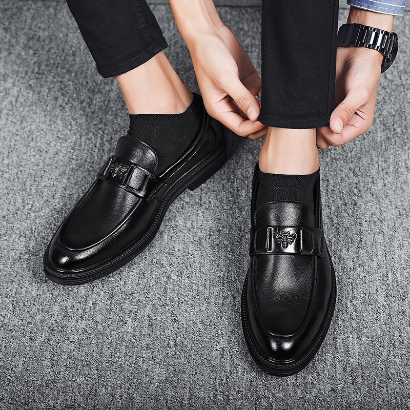 Leather Shoes Autumn Dress Casual Soft Sole Inner Height Increase Hair Stylist British Pointed Head Winter Velvet