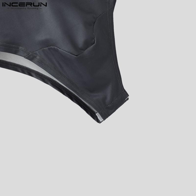 INCERUN Men's Sleeveless Letter Print Zip-up Fitted Jumpsuits Playsuits Underwear Pajamas