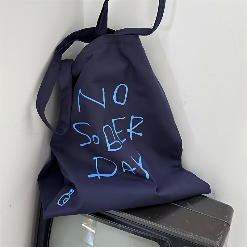 

1 шт. Повседневная холщовая сумка-тоут для женщин, Большая вместительная сумка через плечо с принтом букв, Модная сумка-шоппер для студентов 1PC